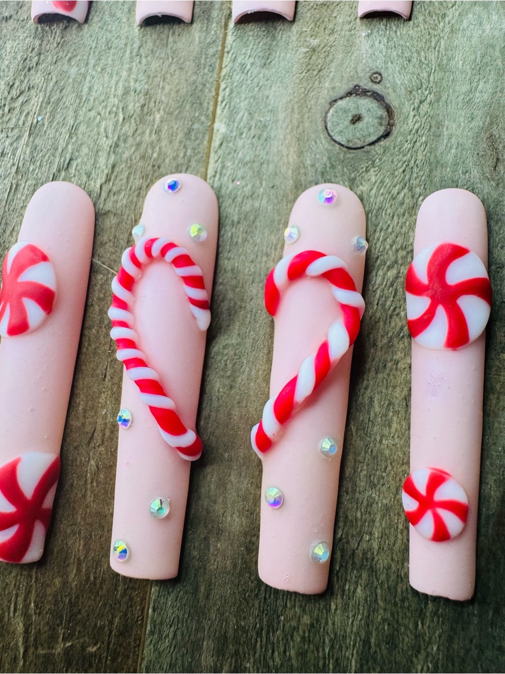 Peppermint Candy Cane Press-On Nails – Pink Christmas Size Large